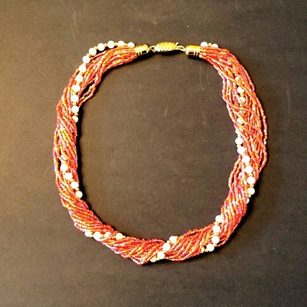 NWOT Coral Reefs Statement Necklace, Faux-Pearl Strand, Gold-tone Clasp